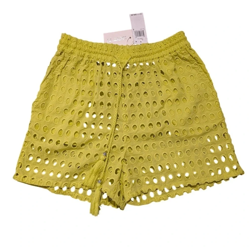 Dotti Women Citrine Yellow Eyelet Cotton‎ Beach Cover Up Shorts NWT Small